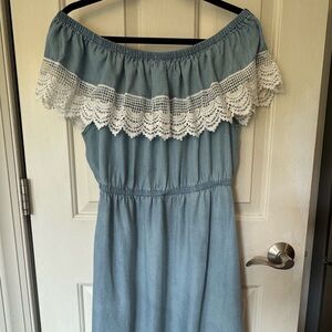 Off Shoulder Chambray Dress | Blue Island